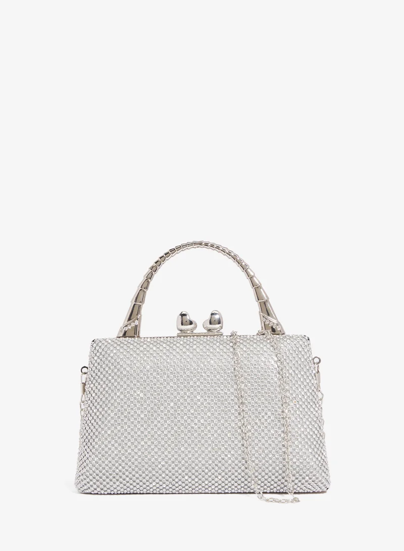 خزانة Rhinestone Detailed Sparkly Metallic Top Handle Bag